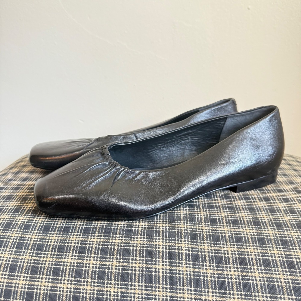 Seychelles Ruched Square Toe Leather Ballet Flat Size 8 Black